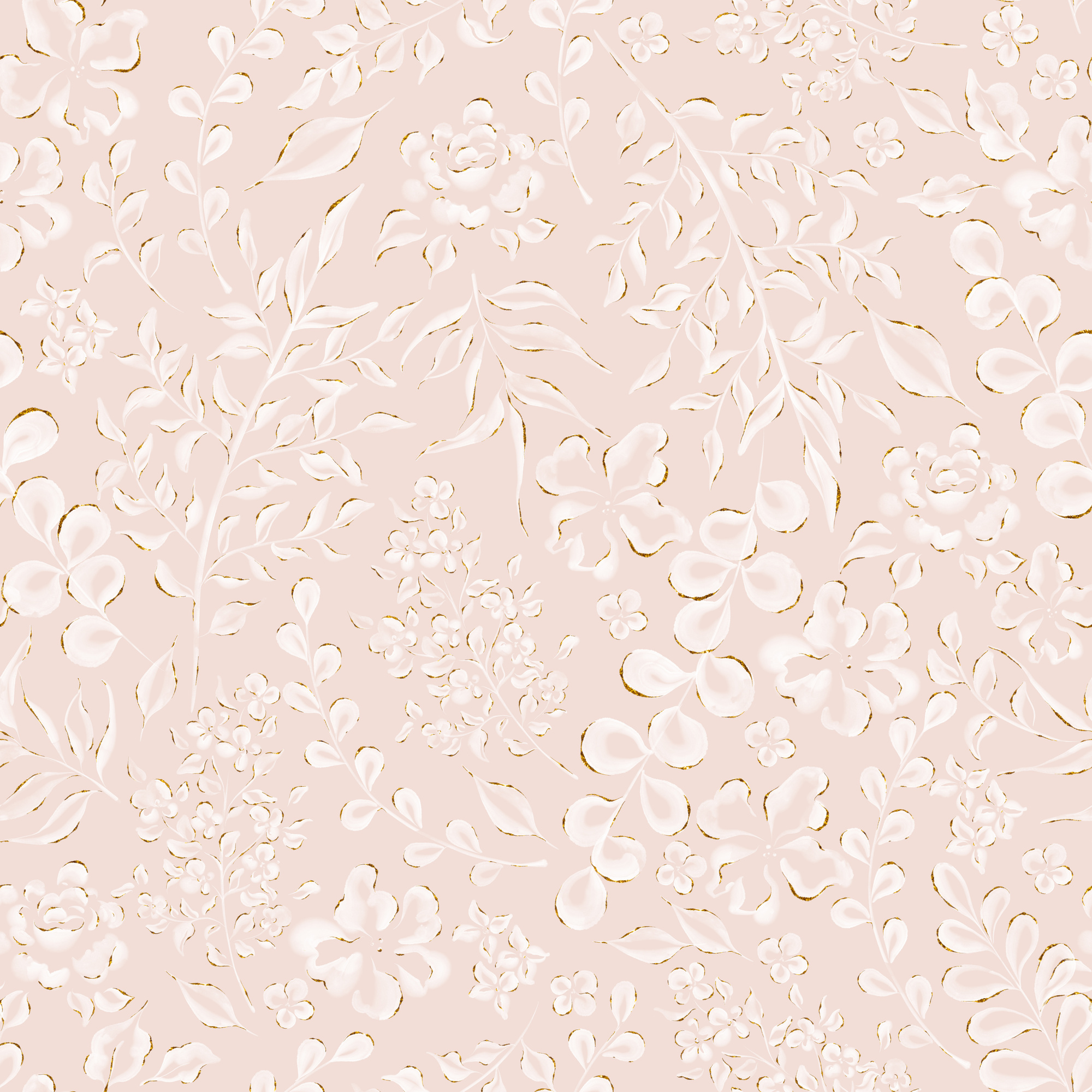 Beige Soft White and Golden Floral Seamless Pattern